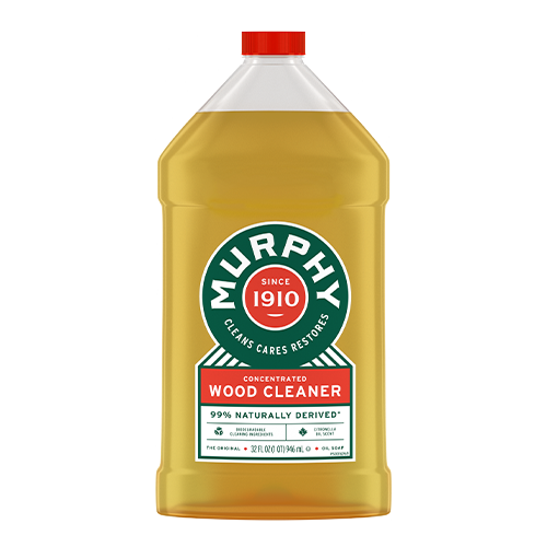Front view of a 32-ounce bottle of Murphy Concentrated Wood Cleaner. The label features the green and red logo, "Since 1910," and notes it is 99% naturally derived with a citronella oil scent.