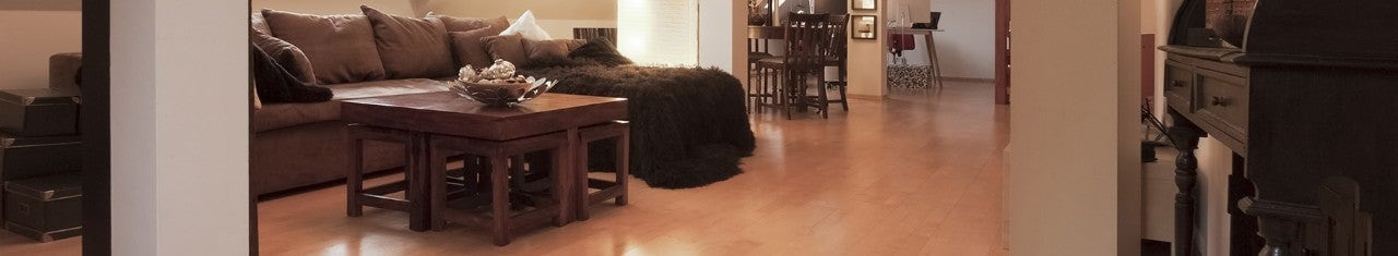 Living room with hardwood floor and wooden table